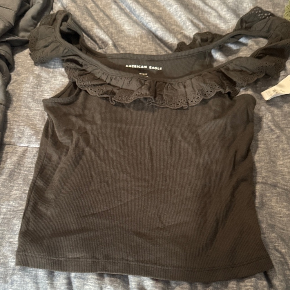 American Eagle Outfitters Black Lace Trim Crop Top